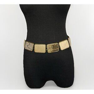 Chicos Gold Faux Snake Lizard Beaded Square Concho Belt Western Statement